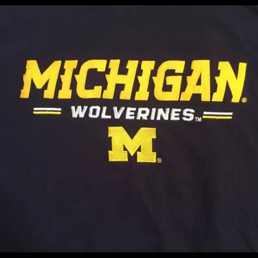MICHIGAN Navy Blue T-shirt, Sewn Applique Letters, Wolverines, Size Medium